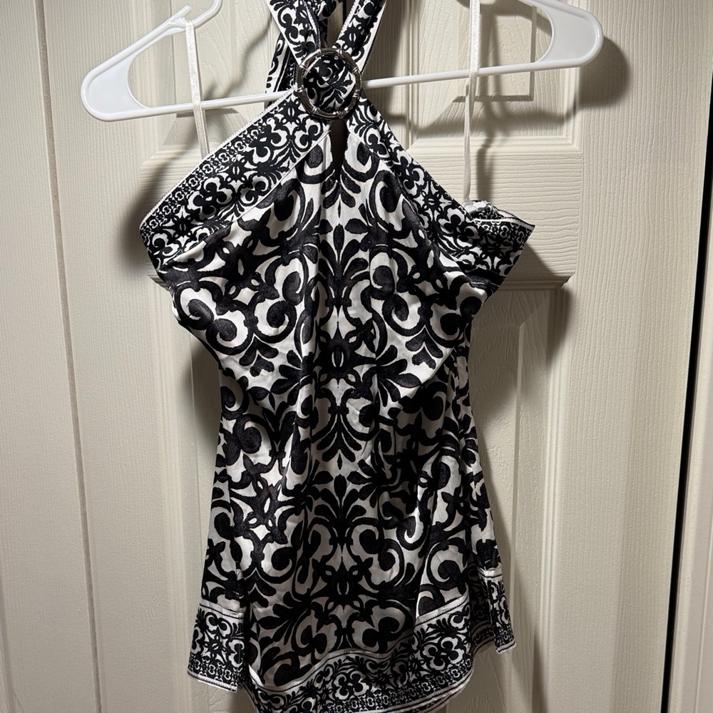 White House Black Market Black and White Halter Top